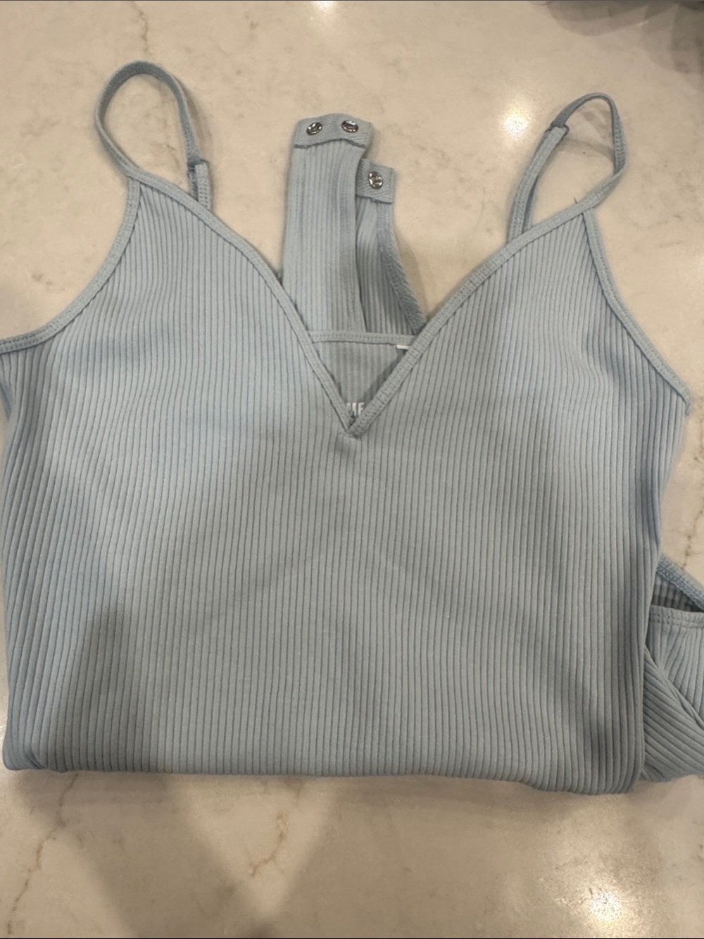 Stretch Ribbed V-Neck Camisole Tank Top — Light Blue